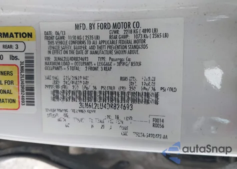2013 Lincoln Mkz Hybrid from USA, damaged, VIN 3LN6L2LU4DR824693